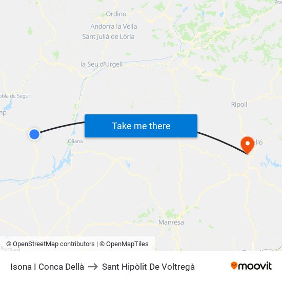 Isona I Conca Dellà to Sant Hipòlit De Voltregà map