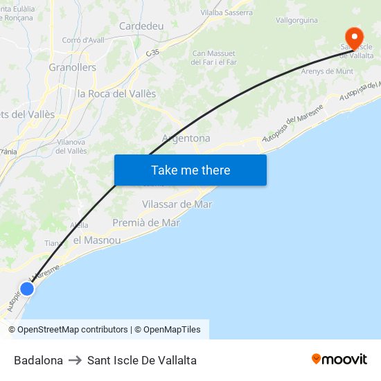 Badalona to Sant Iscle De Vallalta map