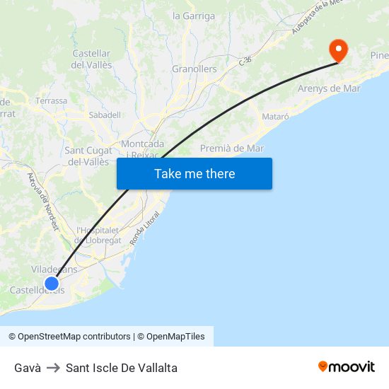 Gavà to Sant Iscle De Vallalta map