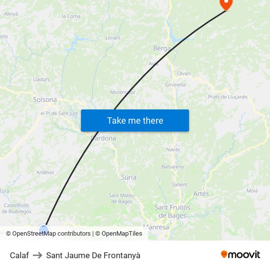 Calaf to Sant Jaume De Frontanyà map