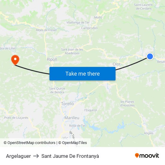 Argelaguer to Sant Jaume De Frontanyà map