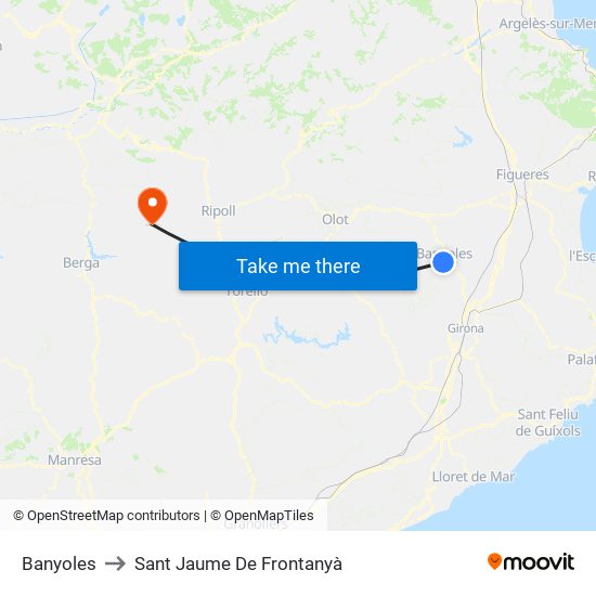 Banyoles to Sant Jaume De Frontanyà map