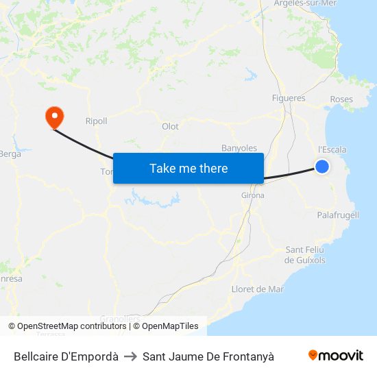 Bellcaire D'Empordà to Sant Jaume De Frontanyà map