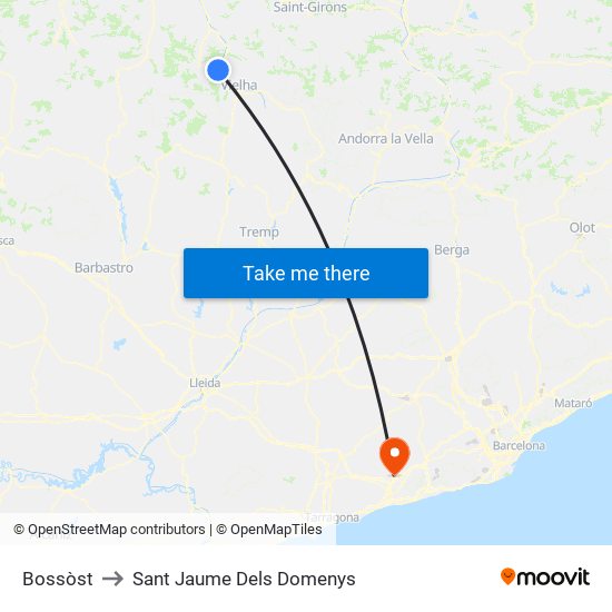 Bossòst to Sant Jaume Dels Domenys map