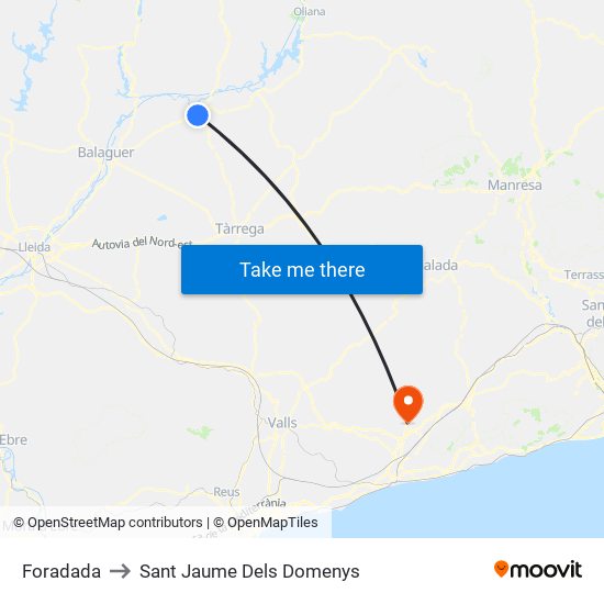 Foradada to Sant Jaume Dels Domenys map