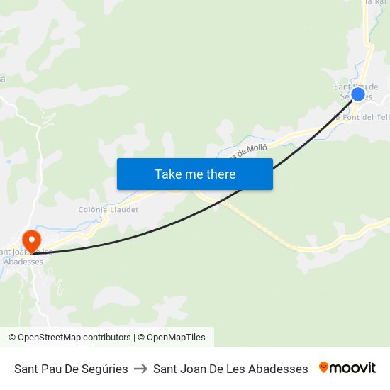 Sant Pau De Segúries to Sant Joan De Les Abadesses map