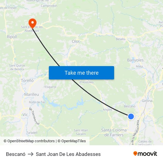 Bescanó to Sant Joan De Les Abadesses map