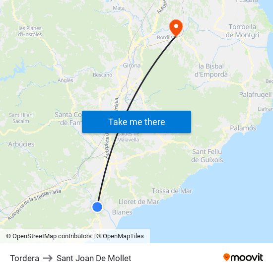 Tordera to Sant Joan De Mollet map