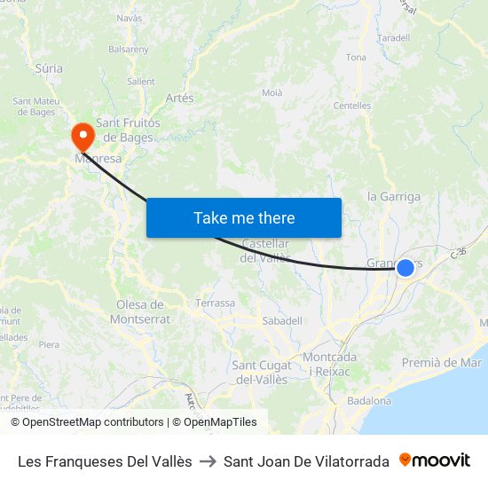 Les Franqueses Del Vallès to Sant Joan De Vilatorrada map