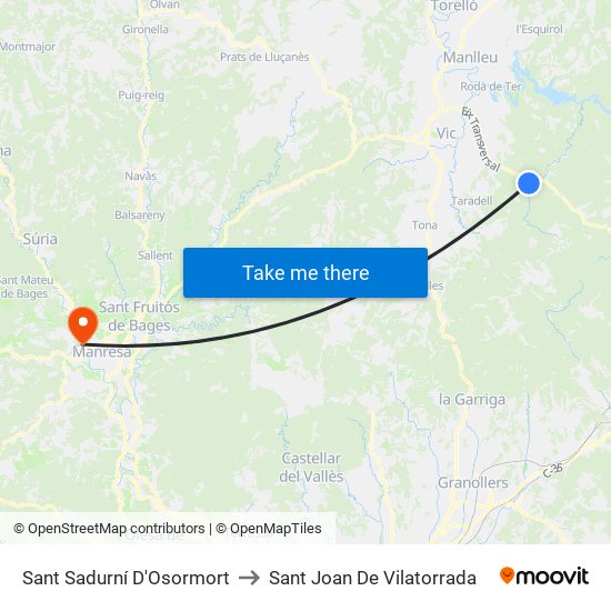 Sant Sadurní D'Osormort to Sant Joan De Vilatorrada map