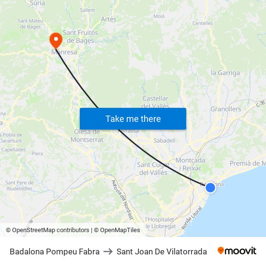Badalona Pompeu Fabra to Sant Joan De Vilatorrada map