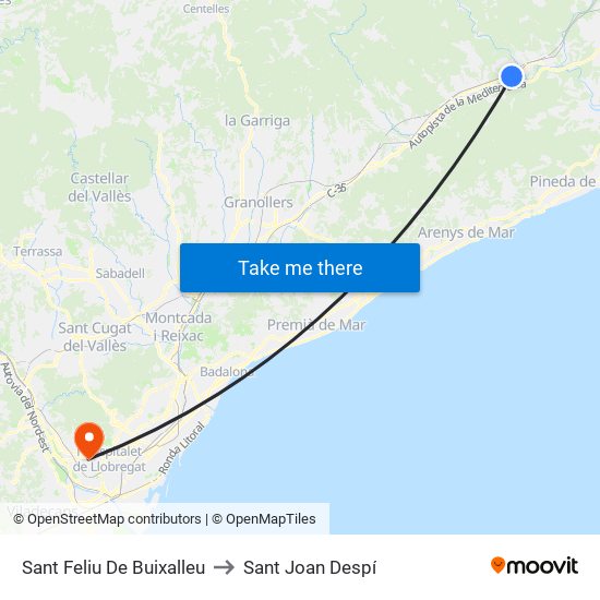 Sant Feliu De Buixalleu to Sant Joan Despí map