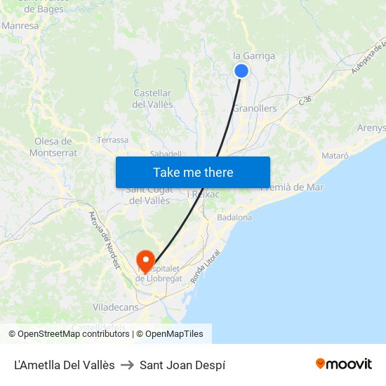 L'Ametlla Del Vallès to Sant Joan Despí map