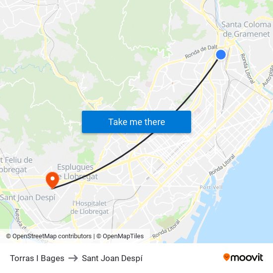 Torras I Bages to Sant Joan Despí map
