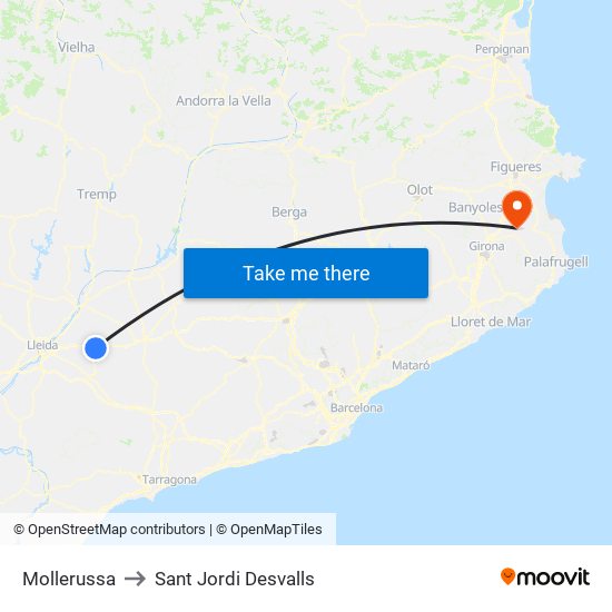 Mollerussa to Sant Jordi Desvalls map