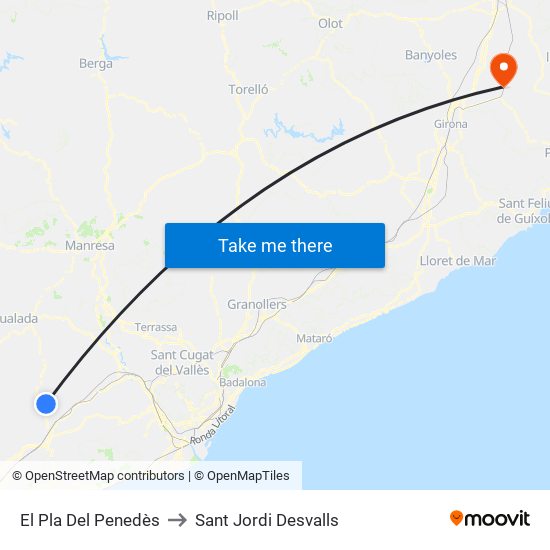 El Pla Del Penedès to Sant Jordi Desvalls map