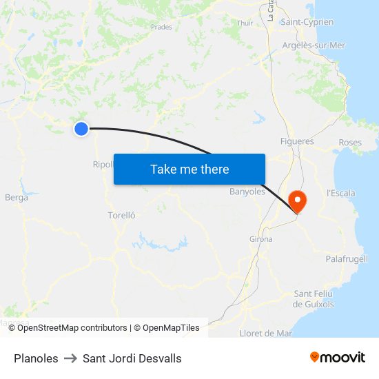Planoles to Sant Jordi Desvalls map