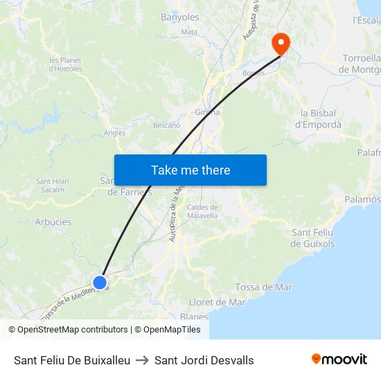 Sant Feliu De Buixalleu to Sant Jordi Desvalls map