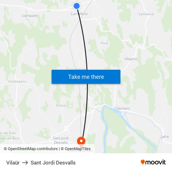 Vilaür to Sant Jordi Desvalls map