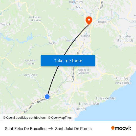 Sant Feliu De Buixalleu to Sant Julià De Ramis map