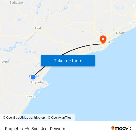Roquetes to Sant Just Desvern map