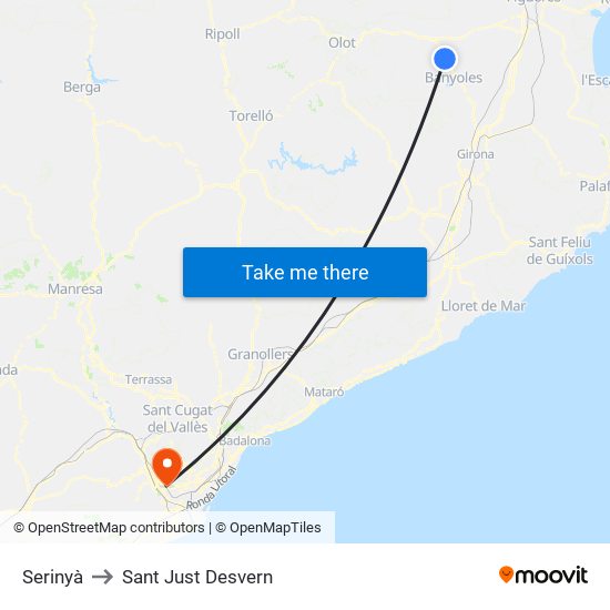 Serinyà to Sant Just Desvern map