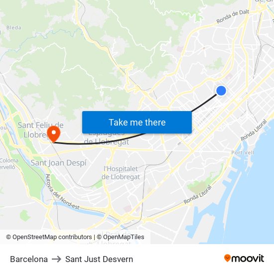 Barcelona to Sant Just Desvern map