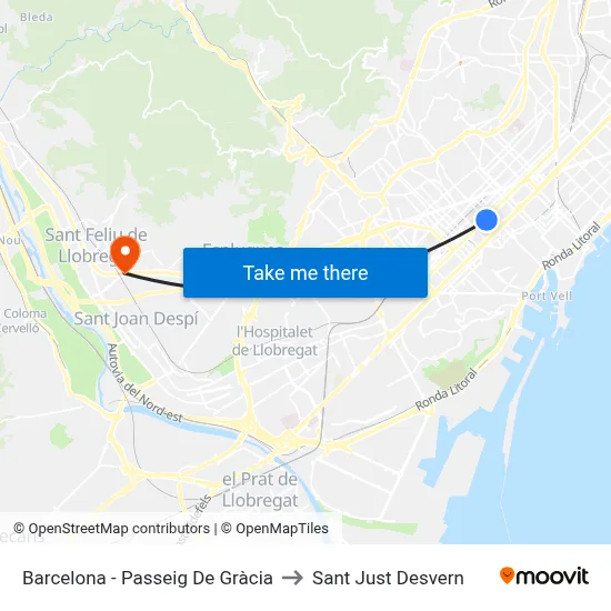 Barcelona - Passeig De Gràcia to Sant Just Desvern map