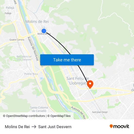 Molins De Rei to Sant Just Desvern map