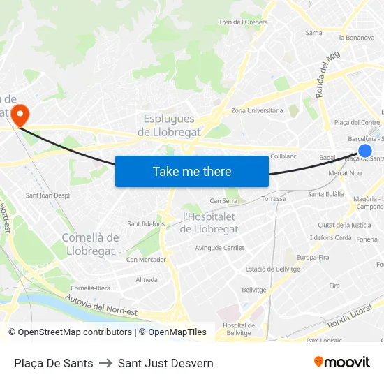 Plaça De Sants to Sant Just Desvern map