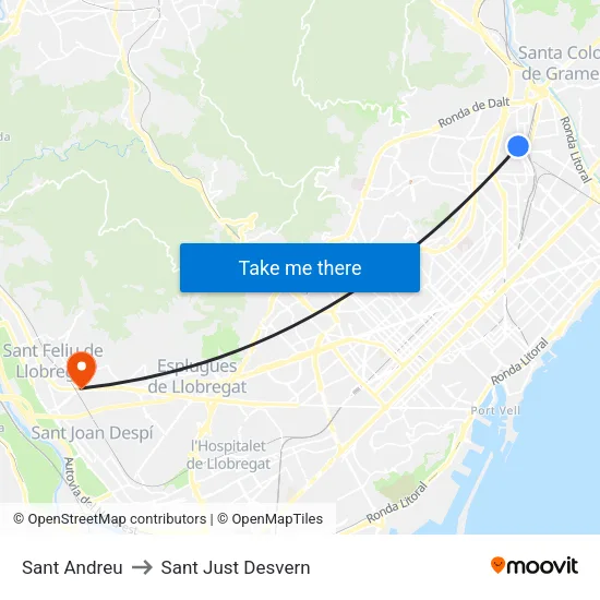 Sant Andreu to Sant Just Desvern map