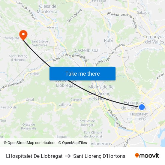 L'Hospitalet De Llobregat to Sant Llorenç D'Hortons map