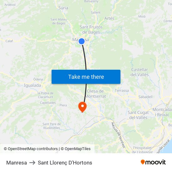 Manresa to Sant Llorenç D'Hortons map
