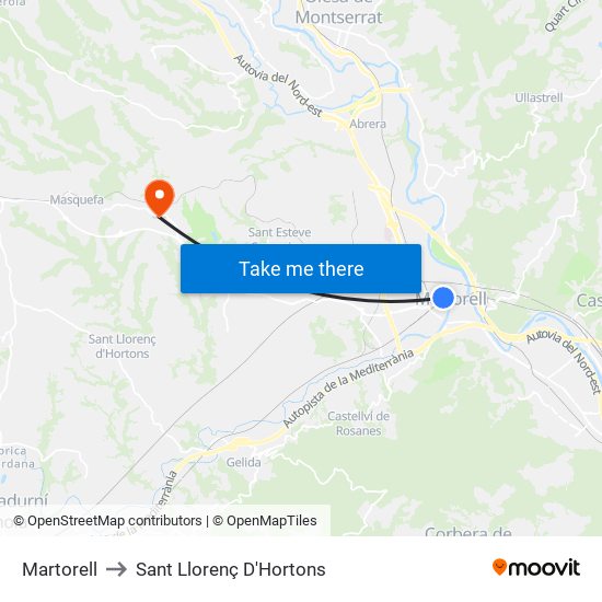 Martorell to Sant Llorenç D'Hortons map