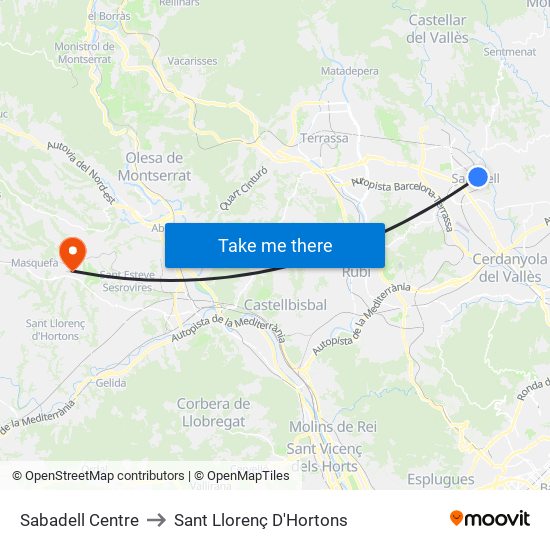 Sabadell Centre to Sant Llorenç D'Hortons map