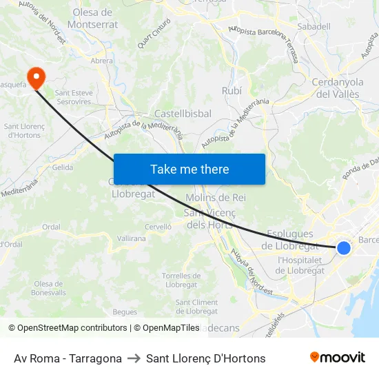 Av Roma - Tarragona to Sant Llorenç D'Hortons map