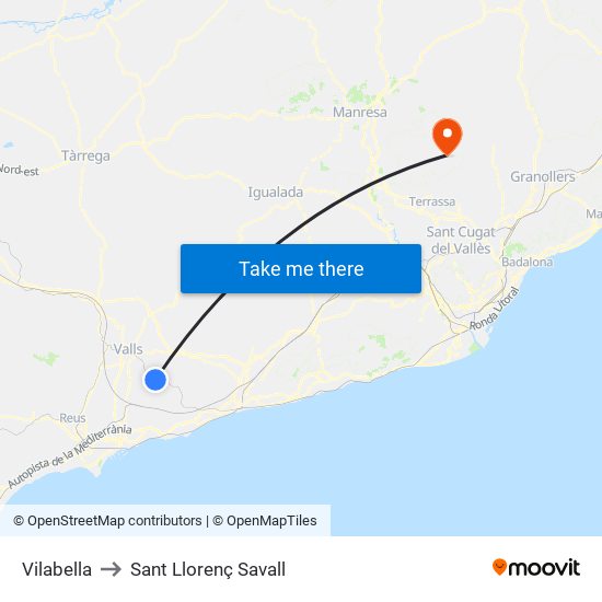 Vilabella to Sant Llorenç Savall map