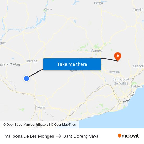 Vallbona De Les Monges to Sant Llorenç Savall map