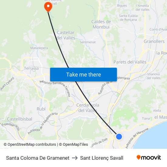 Santa Coloma De Gramenet to Sant Llorenç Savall map