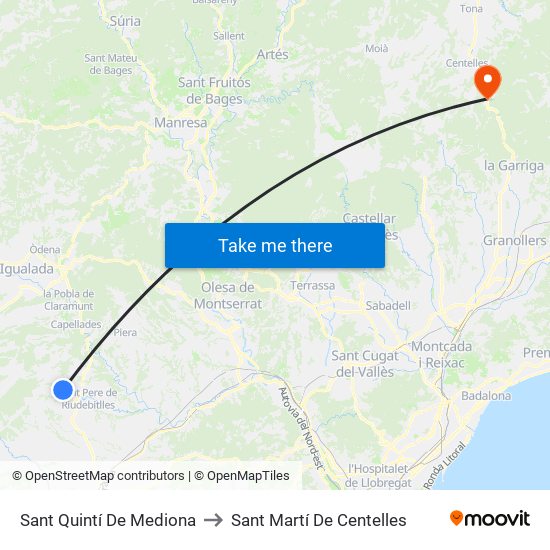 Sant Quintí De Mediona to Sant Martí De Centelles map