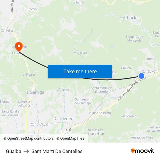 Gualba to Sant Martí De Centelles map