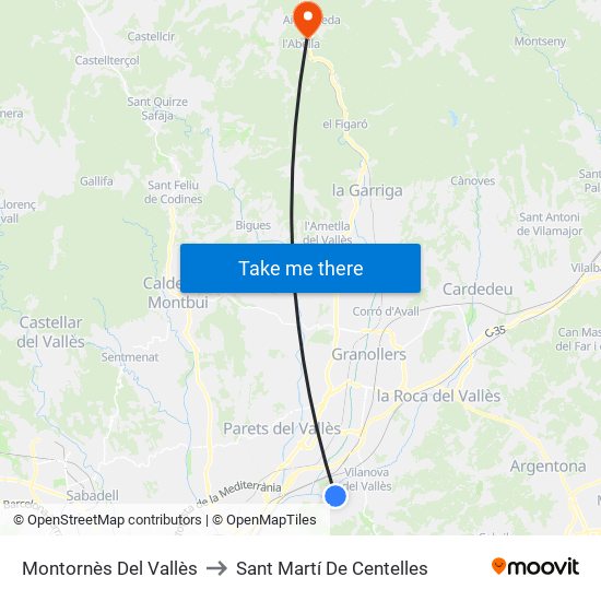 Montornès Del Vallès to Sant Martí De Centelles map