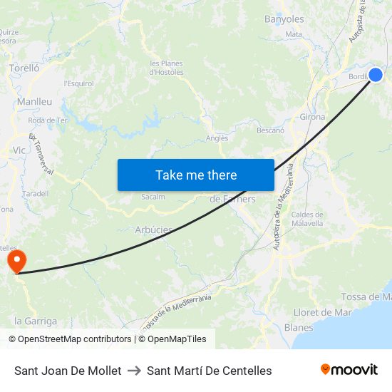 Sant Joan De Mollet to Sant Martí De Centelles map