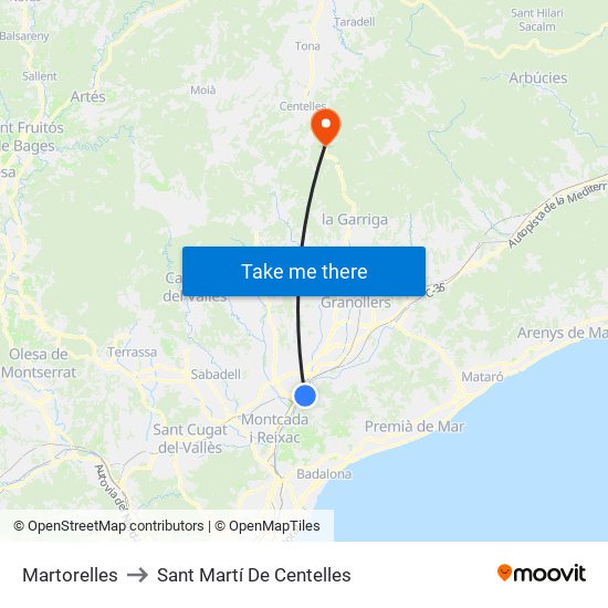 Martorelles to Sant Martí De Centelles map