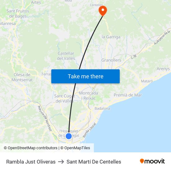 Rambla Just Oliveras to Sant Martí De Centelles map
