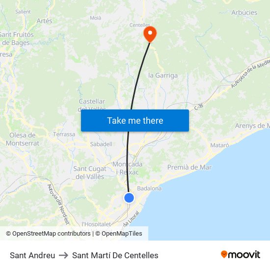 Sant Andreu to Sant Martí De Centelles map
