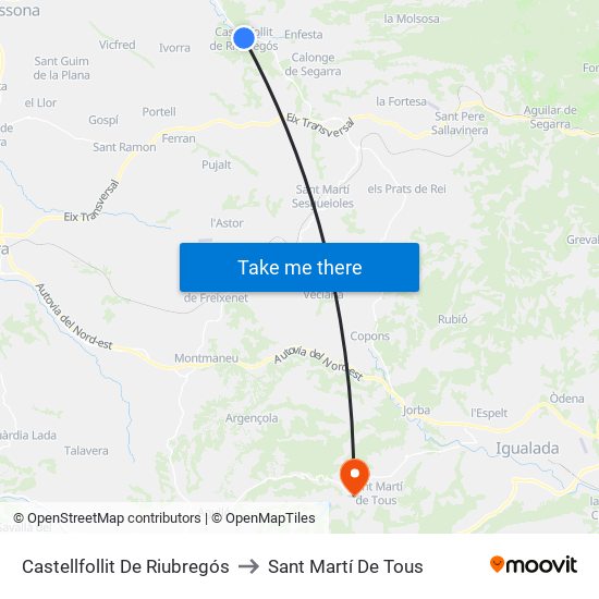 Castellfollit De Riubregós to Sant Martí De Tous map