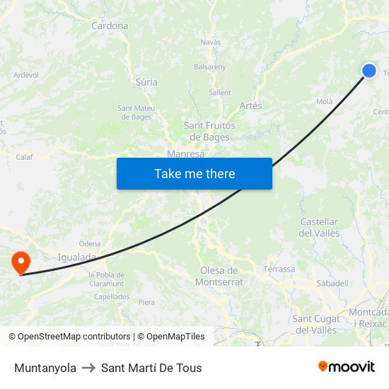 Muntanyola to Sant Martí De Tous map