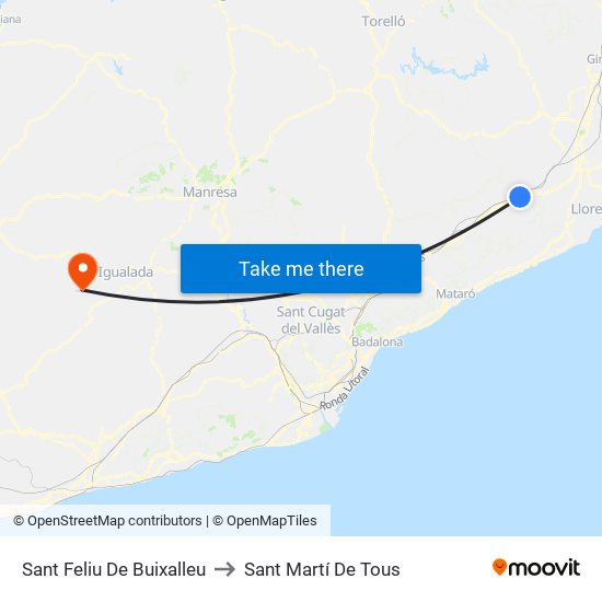 Sant Feliu De Buixalleu to Sant Martí De Tous map