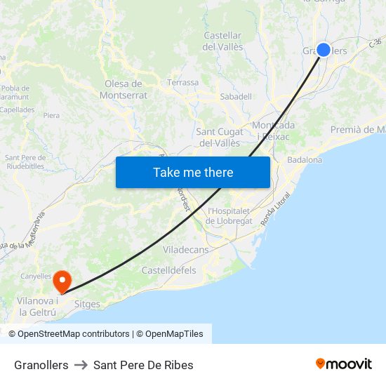 Granollers to Sant Pere De Ribes map